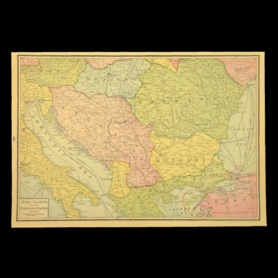 Mapa da Europa Central pós-Primeira Guerra Mundial Iugoslávia Romênia Bulgária Hungria Albânia - Imagem 1 de 4