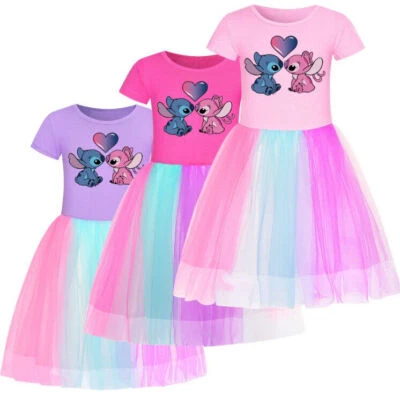 Cartoon TV Stitch Girls Rainbow Dress Summer Skirt Kids Birthday Dress Gifts KID - Image 1 of 4