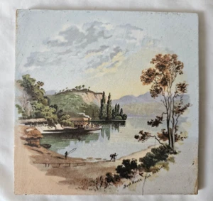 PRETTY LANDSCAPE SCENE ANTIQUE 6 INCH english TILE - Picture 1 of 4
