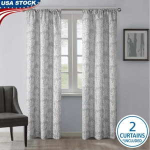 Room Darkening Jacquard Curtain Panel Pair 2 Pieces Rod Pocket Indoor 37 x 84 in - Picture 1 of 7
