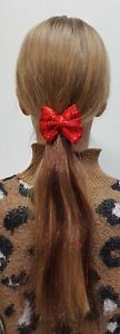 New Claire's Girls Hair Clip Red Ribbon Brown Hairs Barrette Valentine's Day