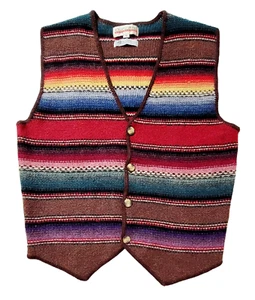 Vintage Old School Clothing Button Down Shetland Wool Aztec Pattern V Neck Vest - Picture 1 of 5