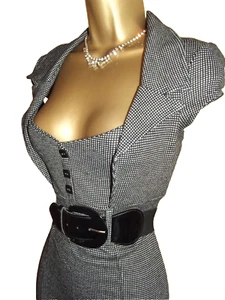 JANE NORMAN ❤️ Vintage Black Checked pencil dress Party/ Size 10 12 Secretary - Picture 1 of 8