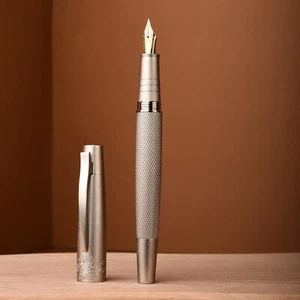 Hongdian 6013 penna stilografica generale argento, pennino EF/F/Fude penna da scrittura in metallo massiccio - Foto 1 di 8