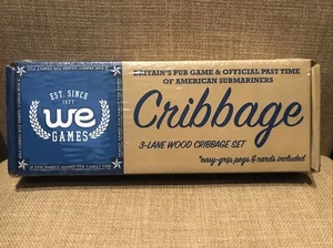 WE Games 2-6 Player 3 Lane Wooden Cribbage Board Set with storage NEW - Picture 1 of 2