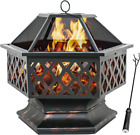 Hex-Shaped Fire Pit with Fire Picker for Garden 24 Inch Wood Burning Bonfire Fir