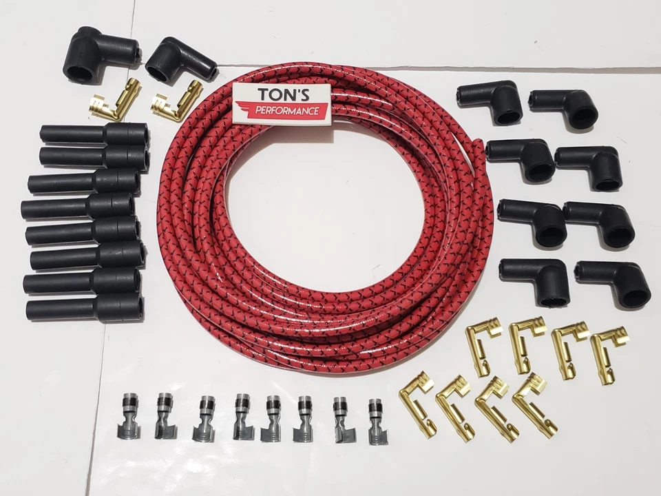 Hágalo usted mismo Kit de cables de bujía cubiertos de tela universal Juego de cables de colección v6 v8 rojo Bk Foto 1 de 4