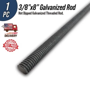 Varilla totalmente roscada galvanizada de 3/8-16" x 8" - 1 pieza - gruesa. - Imagen 1 de 3