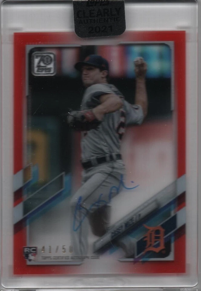 Casey Mize 2021 Topps Clearly Authentic Rookie Autograph Red #CAA-CM 41/50 RC - Image 1 of 1