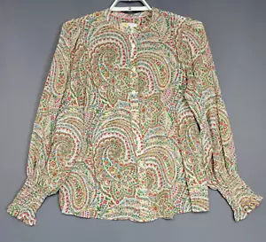Boden Dominique Silk Top Womens 14 Pasiley Floral Buttons Frilled Long Sleeves - Picture 1 of 14