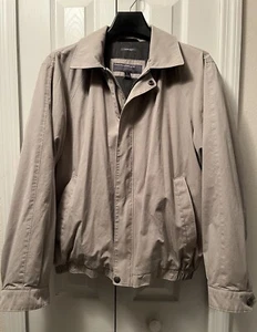Perry Ellis Portfolio Mens Lined  Cotton Micro Zip Khaki Jacket Size L Preowned - Picture 1 of 13
