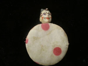 ANTIQUE CLOWN NODDER SATIN CLOTH W/ A PAINTED PAPER MACHE FACE RARE PIERROT - Picture 1 of 9