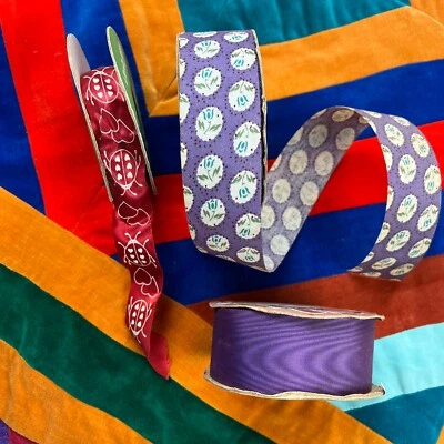 Vintage Easter Spring Novelty Rolls of Ribbon Fabric Edging Cotton Ladybug Eggs - Image 1 of 4