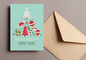 Personalized Customize Name Christmas Card With Message Inside for Family Friend - Picture 1 of 3