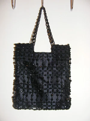 Bolso de mano vintage Giorgio of Beverly Hills de seda negro con cuentas de cadena 1-E Foto 1 de 4