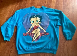 1993 Vintage Freeze Betty Boop Teal Blue XL Sweatshirt Double Sided Print USA - Picture 1 of 13