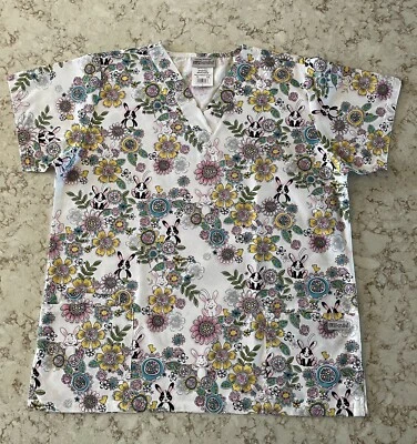 UA Scrubs Large Women’s Bunny Rabbit Floral Printed Scrub Top            (30b) - Image 1 of 4