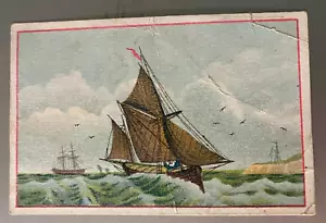 Vintage Künstler Grußkarte - Segelschiffe auf welligem Meer - 4 Zoll x 3,5 Zoll - Bild 1 von 2