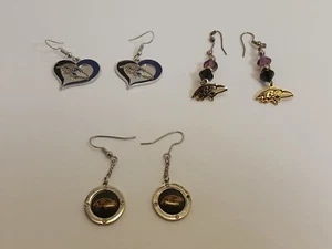 NFL Ravens 3 Pairs Of Pierced Earrings - Picture 1 of 8