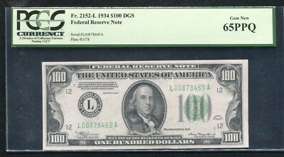 FR. 2152-L 1934 $100 FRN FEDERAL RESERVE NOTE SAN FRANCISCO, CA PCGS UNC-65PPQ - Image 1 of 2