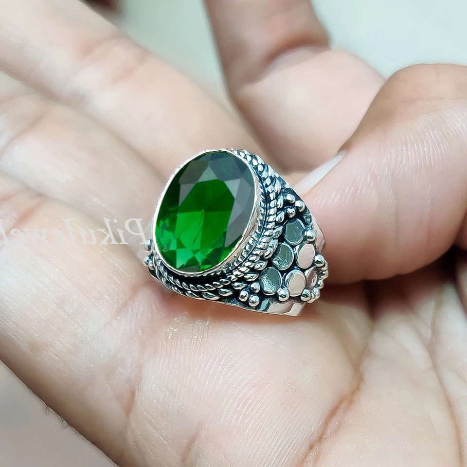Chrome Diopside Big Gemstone 925 Sterling Silver Handmade Ring Men's Jewelry - Image 1 of 4
