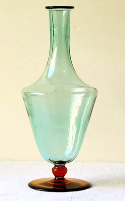 Vtg Hand Blown Art Glass Vase Decanter Aqua Green Amber Red Base MCM Style Rare. - Image 1 of 4