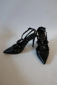Authentic Valentino Garavani Black Rockstud Caged Strap Leather Pump 36.5 US/6.5 - Picture 1 of 14