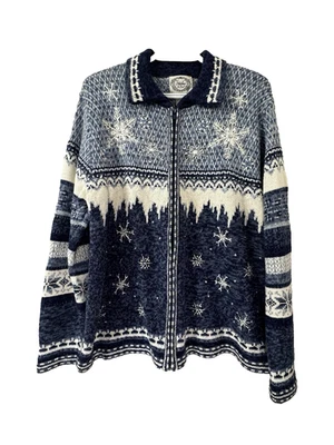 Suéter De Colección Stitches In Time Para Mujer L Azul Blanco Abuela Cuentas Copo de Nieve Vacaciones Foto 1 de 4