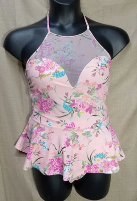 Купальник женский Betsey Johnson размер Large розовый цветочный пеплум топ 2 штуки - Изображение 1 из 4