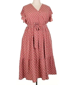 Damen 18 Kleid Dusty Rose gepunktet Wickelkleid sehr guter Zustand - Bild 1 von 5