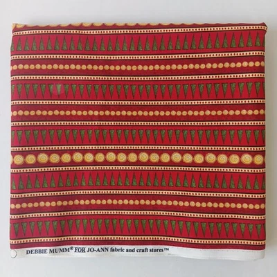 FLAWED Debbie Mumm for Jo-Ann Red Mixed Pattern Stripe Cotton Fabric 2yd x 44" - Image 1 of 4