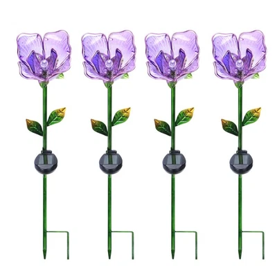 Better Homes Solar Garden Stakes, vidro floral roxo 30,3 pol 4 peças - Imagem 1 de 4