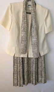 Tuta Leslie Fay vintage donna taglia 12P carriera manica corta giacca sciarpa gonna - Foto 1 di 9
