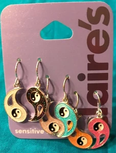 Claire’s Earrings Set of 3 – Glitter Yin Yang Dangles – Colorful Alt Y2K Gift - Picture 1 of 3