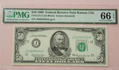 1969 $50 Fr#2114-J Federal Reserv Note Kansas City  PMG 66EPQ GEM Uncirculated - Image 1 of 2