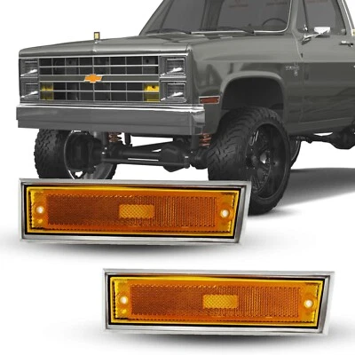 For 1981-1991 Chevrolet C K 10 20 30 Pickup Side Marker Light Chrome Trim Pair - Image 1 of 4
