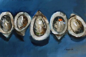 oysters stylish modern art Oil painting UKRAINE DEMENKO NATALIA 8X12 - Picture 1 of 12