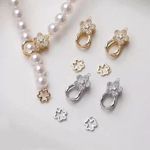 2pcs Cubic Zirconia Petal Toggle Clasp,Gold/Silver Tone Flower Jewelry Clasp - Picture 1 of 4