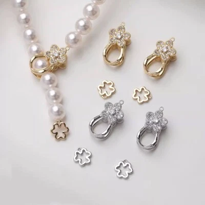 2pcs Cubic Zirconia Petal Toggle Clasp,Gold/Silver Tone Flower Jewelry Clasp - Image 1 of 4