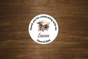Custom Graduation Thank You for Celebrating With Me Labels | 2" Round Stickers - Picture 1 of 2