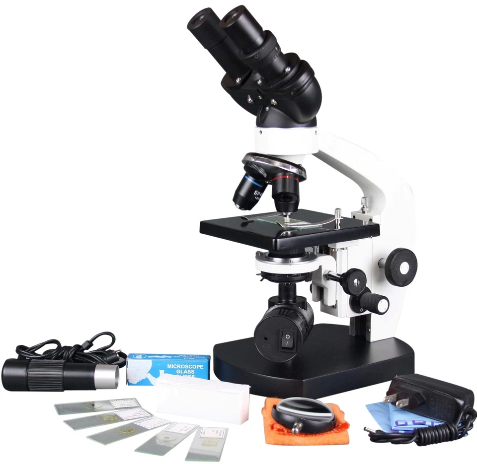 Radical 2000x Binocular Compound Microscope Battery 3d Stage SPlan Optics Slides