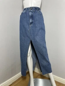 Vintage Lee Denim Maxi Skirt Size 12 Front And Back Slit Elastic Waist Y2K 90s - Picture 1 of 11
