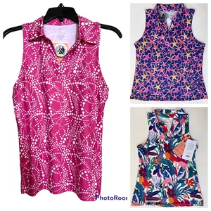 NWT Golf/Tennis Gottex Upf 50+ Sleeveless Multi Print Polo Top Sz S,M,L - Picture 1 of 13