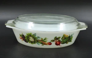 JAJ Pyrex Auflaufform Kasserolle mit Glasdeckel England Gemüse Motiv mit Griffen - Bild 1 von 5