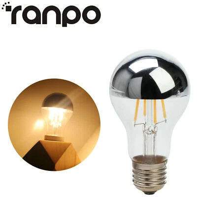 Vintage Edison Retro E27 A60 Half Chrome LED Filament Warm Light Bulbs 220V 4W - Image 1 of 4