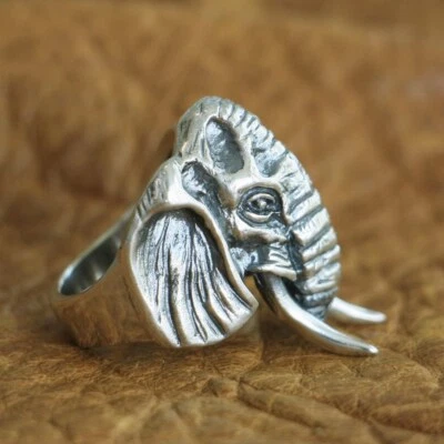 925 Sterling Silver High Details Elephant Ring Mens Biker Jewelry TA120A BZ - Image 1 of 4