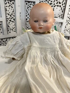 Antique German BISQUE PORCELAIN BABY DOLL WITH GLASS EYES Marked Please Read - Picture 1 of 19