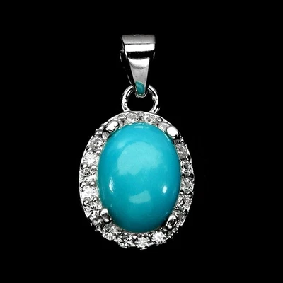 Colgante de plata de ley 925 turquesa ovalada 8x6 mm joyas de piedras preciosas naturales Foto 1 de 4
