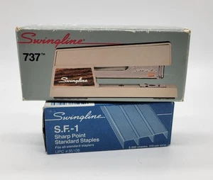 Vintage Swingline 737 Stapler Beige Brown Wood Grain Working w/ Box & Staples - Picture 1 of 14