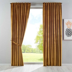 Cortina oscurecedora "Milano" terciopelo cinta lazo mostaza 2 piezas HxA 235x135 cm - Imagen 1 de 7